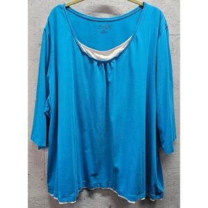 Catherines‎ Suprema Collection Blue Shirt with White Trim 5x (34/36W) Plus Size